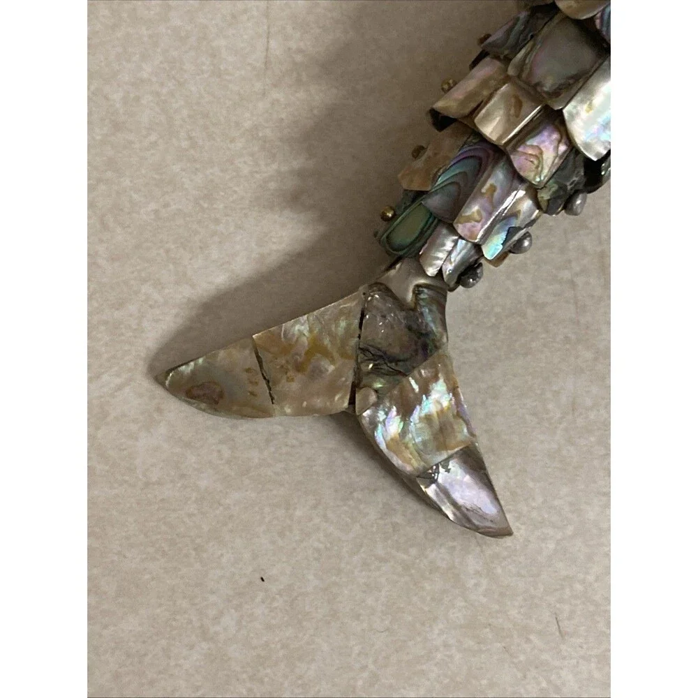 VINTAGE ARTICULATED FISH BOTTLE OPENER MOTHER OF PEARL ABALONE SHELL MEXICO